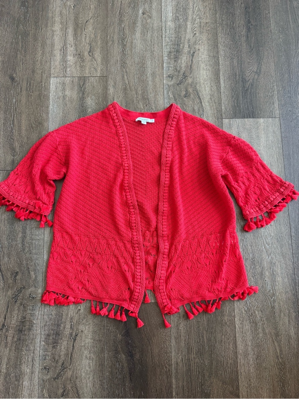 Chico's Red Knit Tassel Top Size Large